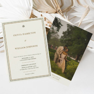 Klassieke Ivoor & Goud 5x7 Typografie Fotobruiloft Kaart