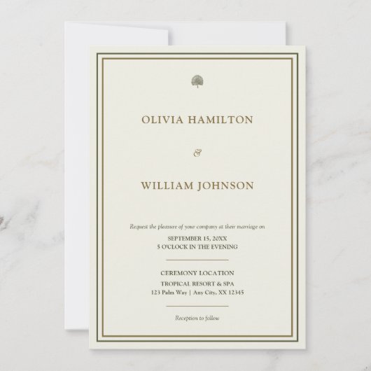 Klassieke Ivoor & Goud 5x7 Typografie Fotobruiloft Kaart (Voorkant)