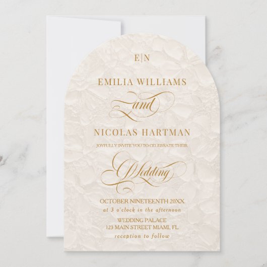 Klassieke Ivoor Goud Monogram Bloemen Huwelijk Kaart (Voorkant)