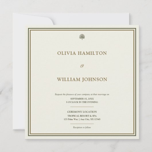 Klassieke Ivoor & Goud Monogram Vierkant Huwelijk Kaart (Voorkant)