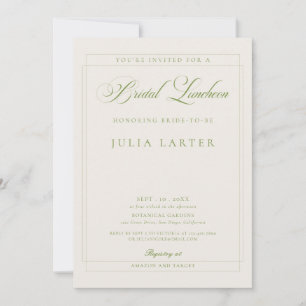 Klassieke Ivoor Groene Calligrafie Bruiloftslunch Kaart