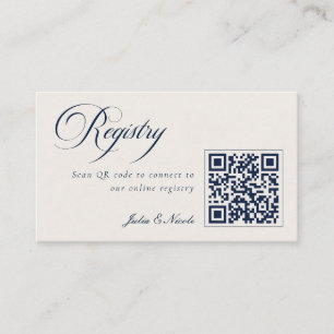 Klassieke Ivoor Navy Blauwe QR Code Huwelijksregis Informatiekaartje