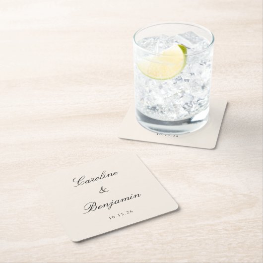 Klassieke Ivoor Script Elegante Bruiloft Aangepast Kartonnen Onderzetters (Insitu)