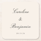 Klassieke Ivoor Script Elegante Bruiloft Aangepast Kartonnen Onderzetters (Voorkant)