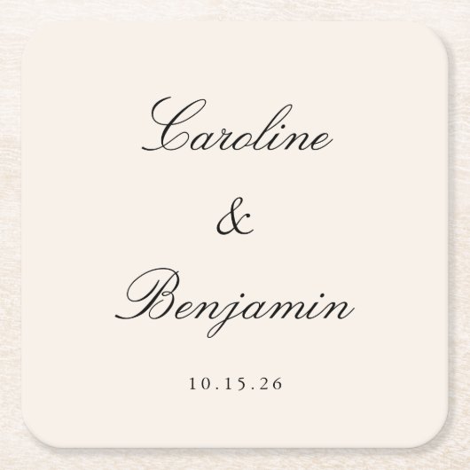 Klassieke Ivoor Script Elegante Bruiloft Aangepast Kartonnen Onderzetters (Voorkant)