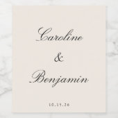 Klassieke Ivoor Script Elegante Bruiloft Aangepast Wijn Etiket (Enkel label)