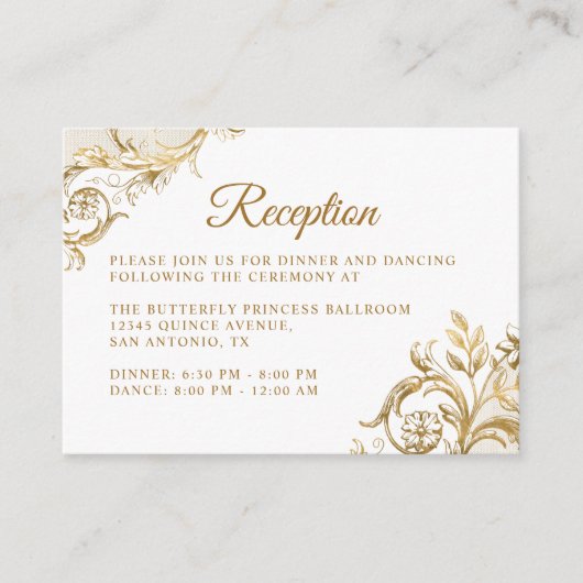 Klassieke Ivoor Wit Goud Lijst Quinceanera Informatiekaartje (Voorkant)