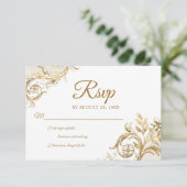 Klassieke Ivoor Wit Goud Quinceanera RSVP (Staand voorkant)