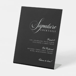 Klassieke Ivoor Zwarte Handtekening Dranken Huweli Reclamebord Met Voetstuk