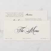 Klassieke ivoor zwarte trouwgastmenu kaarten (Voorkant / Achterkant)