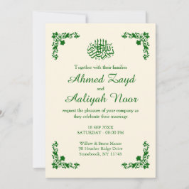 Klassieke Ivoren & Diep Smaragdgroene Bloem Islami Kaart