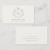 Klassieke Ivory Gray Monogram Floral Crown Crest Visitekaartje (Voorkant / Achterkant)