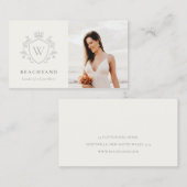 Klassieke Ivory Gray Monogram Floral Foto Crest Visitekaartje (Voorkant / Achterkant)
