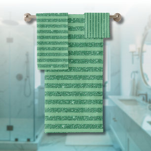 Klassieke Jade Groene Glitter Stijl Verticale Stre Bad Handdoek