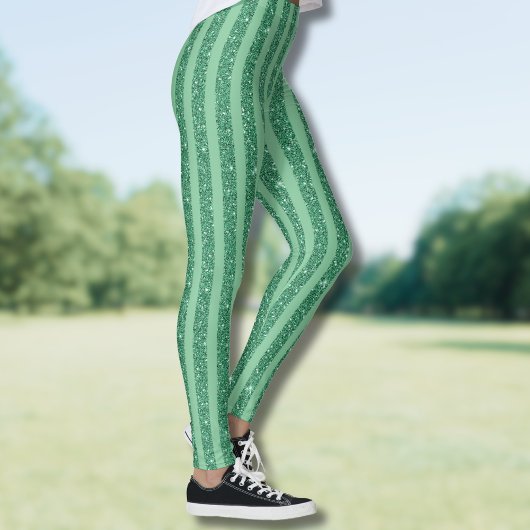 Klassieke Jade Groene Glitter Stijl Verticale Stre Leggings
