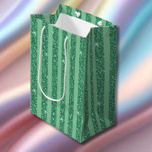 Klassieke Jade Groene Glitter Stijl Verticale Stre Medium Cadeauzakje