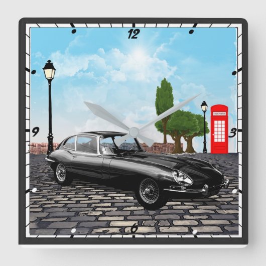 Klassieke Jaguar E Type wandklok (Voorkant)