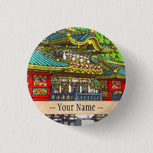 Klassieke japans met oosterse landtempel ronde button 3,2 cm (Voorkant)