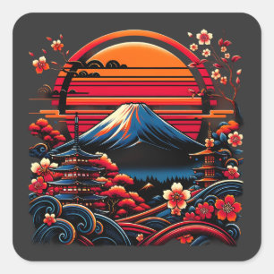 Klassieke Japanse Kersenbloesem Sakura Mount Fuji Vierkante Sticker