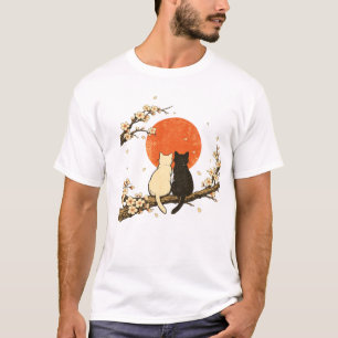Klassieke Japanse Kersenbloesemkatten Rode Zon Kun T-shirt