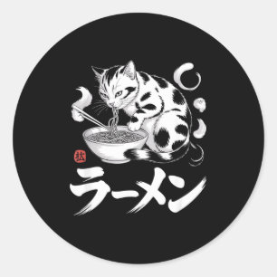 Klassieke Japanse Kunst Ramen Kat Retro Japans Ete Ronde Sticker