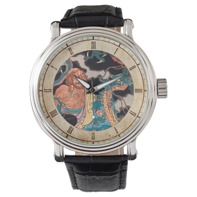 Klassieke Japanse Legendary Warrior Dragon art Horloge (Voorkant)