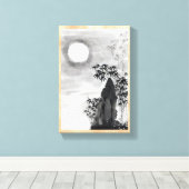 Klassieke  japanse nacht maan ruimte sumi-e canvas afdruk (Insitu (Houten vloer))