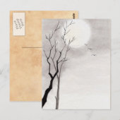 Klassieke  japanse nacht maan scenery sumi-e briefkaart (Voorkant / Achterkant)
