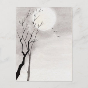 Klassieke  japanse nacht maan scenery sumi-e briefkaart