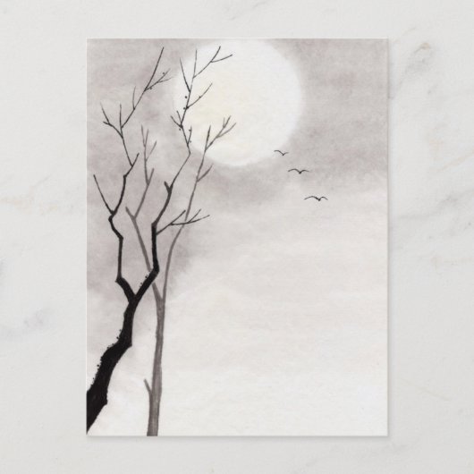 Klassieke  japanse nacht maan scenery sumi-e briefkaart (Voorkant)