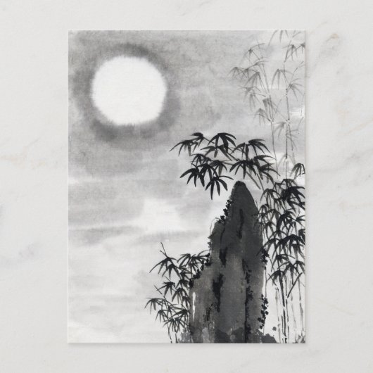 Klassieke  japanse nacht maan scenery sumi-e briefkaart (Voorkant)