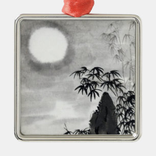 Klassieke  japanse nacht maan scenery sumi-e metalen ornament