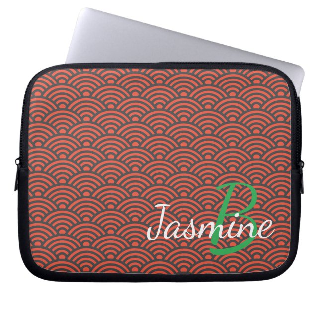 Klassieke Japanse Red Wave Deco en Monogram Laptop Sleeve (Voorkant)