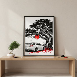 Klassieke Japanse Rijzende Zon Kunstschilderij Wit Poster