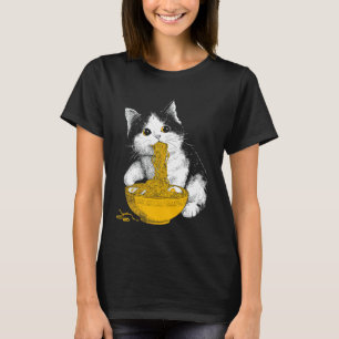 Klassieke Japanse Stijl Kat Eet Ramen Noedelsoep T-shirt