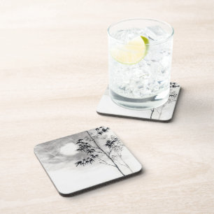 Klassieke japanse sumi-e schilderkunst bamboe maan bier onderzetter