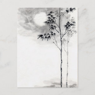 Klassieke japanse sumi-e schilderkunst bamboe maan briefkaart