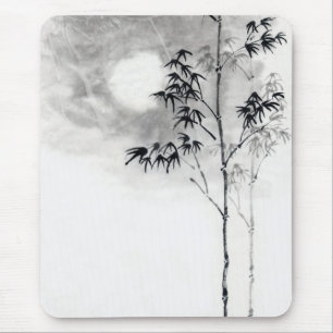 Klassieke japanse sumi-e schilderkunst bamboe maan muismat