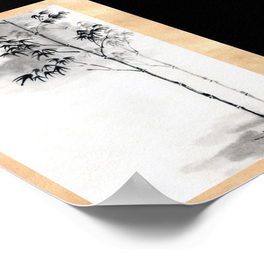 Klassieke japanse sumi-e schilderkunst bamboe maan poster (Hoek)