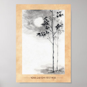 Klassieke japanse sumi-e schilderkunst bamboe maan poster