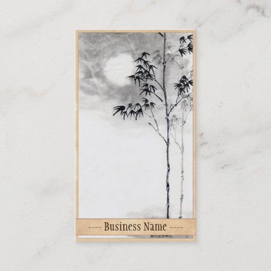 Klassieke japanse sumi-e schilderkunst bamboe maan visitekaartje (Voorkant)