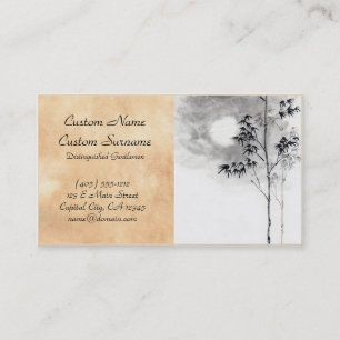 Klassieke japanse sumi-e schilderkunst bamboe maan visitekaartje