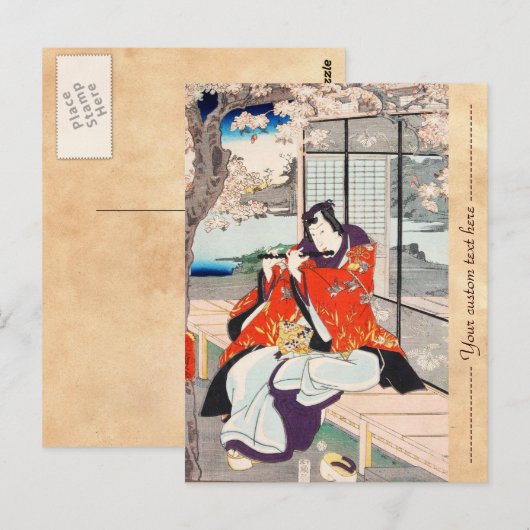 Klassieke  japanse ukiyo-e flute player kunst briefkaart