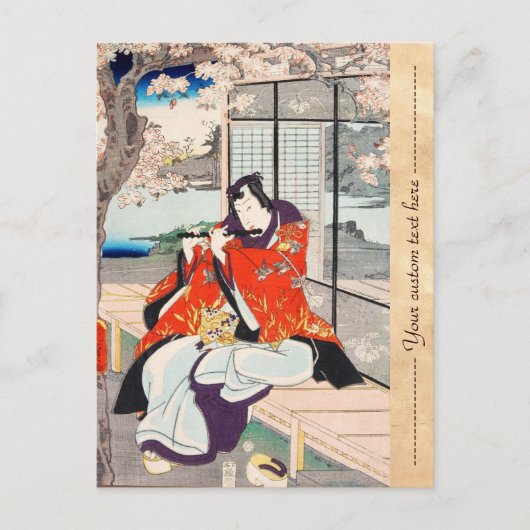 Klassieke  japanse ukiyo-e flute player kunst briefkaart (Voorkant)