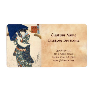 Klassieke japanse ukiyo-e geisha met paraplu etiket