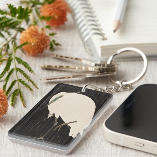 Klassieke  japanse ukiyo-e witte kraankunst sleutelhanger (Voorkant Rechts)