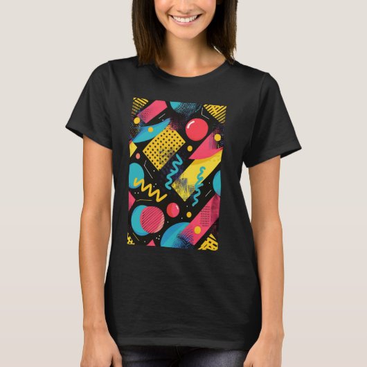 Klassieke jaren '80 stijl Synthwave Pattern Art T-shirt (Voorkant)