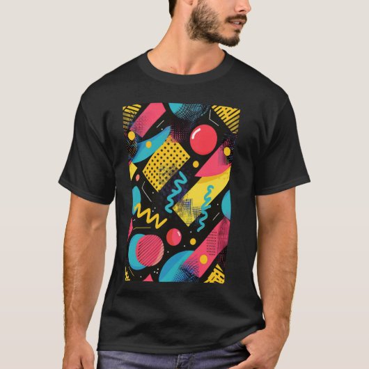 Klassieke jaren '80 stijl Synthwave Pattern Art T-shirt (Voorkant)