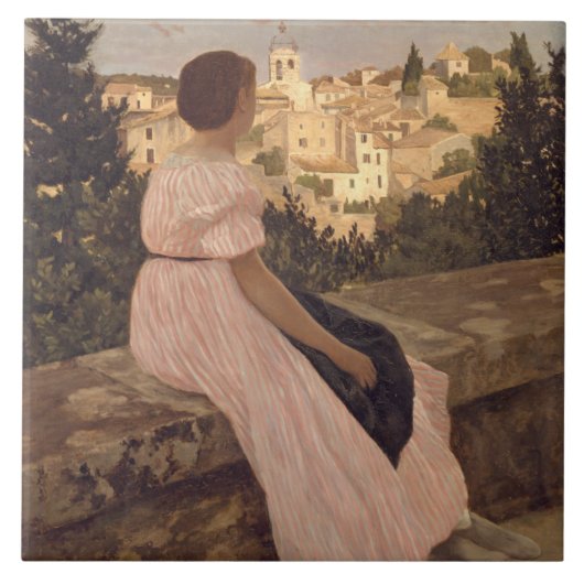 Klassieke Jean Frederic Bazille De Roze Jurk Tegeltje (Voorkant)