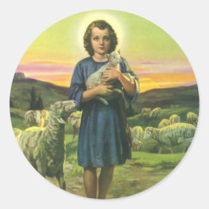 Klassieke Jezus Christus de Herder met Baby Lam Ronde Sticker